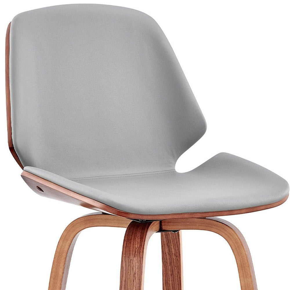 26" Gray And Brown Fabric And Wood Counter Height Swivel Bar Chair HomeRoots