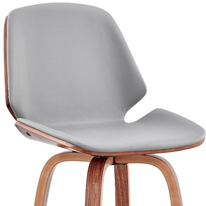 26" Gray And Brown Fabric And Wood Counter Height Swivel Bar Chair HomeRoots