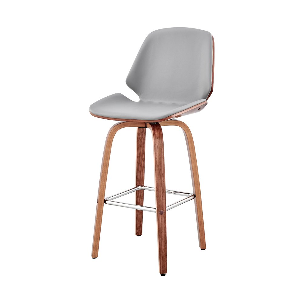 26" Gray And Brown Fabric And Wood Counter Height Swivel Bar Chair HomeRoots