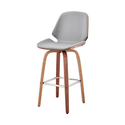 26" Gray And Brown Fabric And Wood Counter Height Swivel Bar Chair HomeRoots