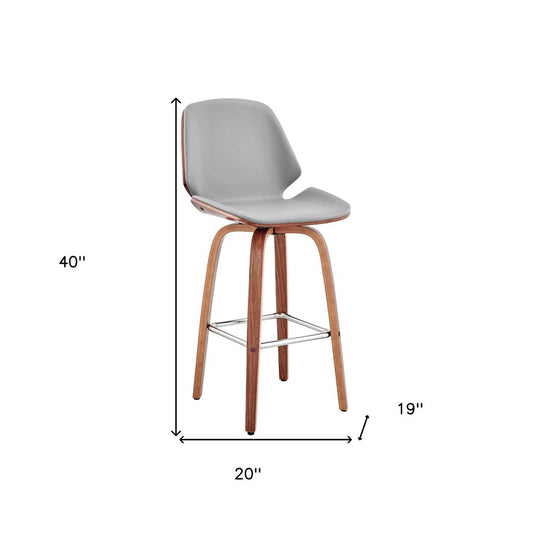 26" Gray And Brown Fabric And Wood Counter Height Swivel Bar Chair HomeRoots