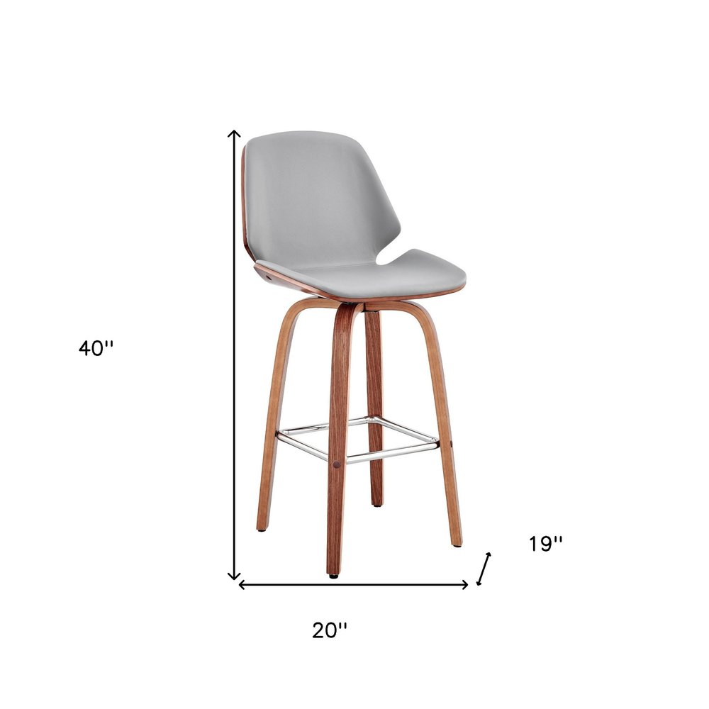 26" Gray And Brown Fabric And Wood Counter Height Swivel Bar Chair HomeRoots