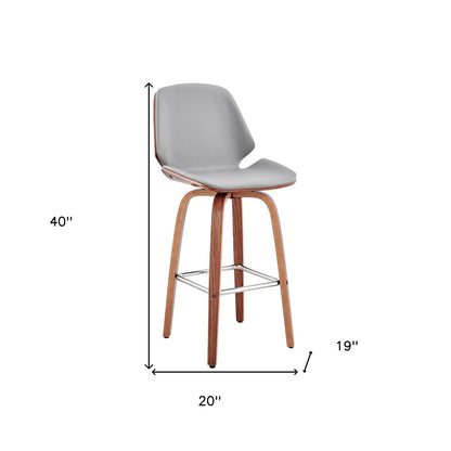 26" Gray And Brown Fabric And Wood Counter Height Swivel Bar Chair HomeRoots