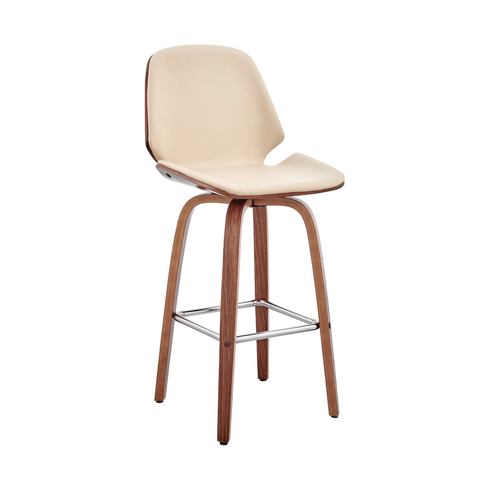 26" Cream And Brown Fabric And Wood Counter Height Swivel Bar Chair HomeRoots