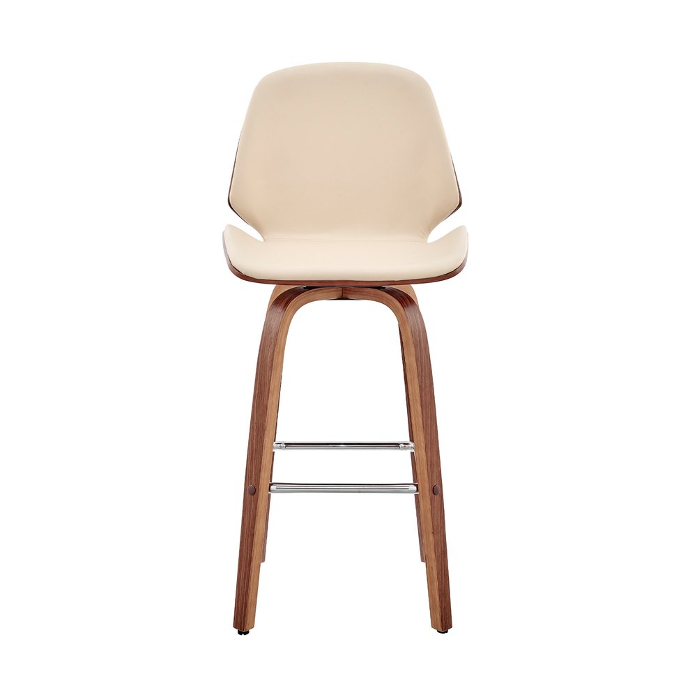 26" Cream And Brown Fabric And Wood Counter Height Swivel Bar Chair HomeRoots
