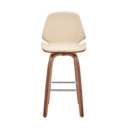 26" Cream And Brown Fabric And Wood Counter Height Swivel Bar Chair HomeRoots