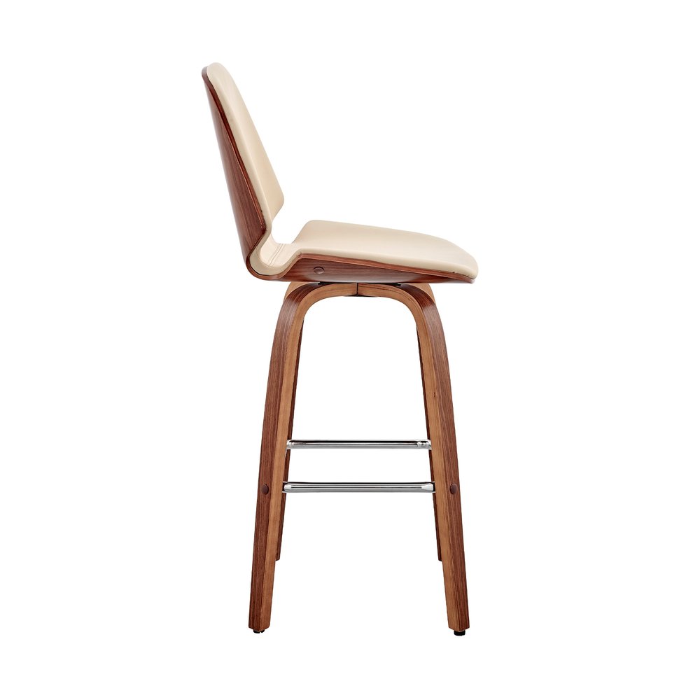 26" Cream And Brown Fabric And Wood Counter Height Swivel Bar Chair HomeRoots