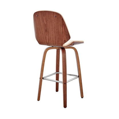 26" Cream And Brown Fabric And Wood Counter Height Swivel Bar Chair HomeRoots