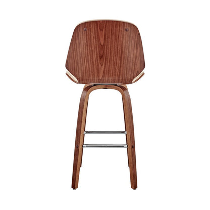26" Cream And Brown Fabric And Wood Counter Height Swivel Bar Chair HomeRoots