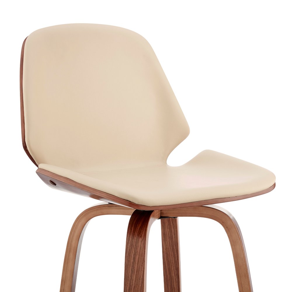 26" Cream And Brown Fabric And Wood Counter Height Swivel Bar Chair HomeRoots