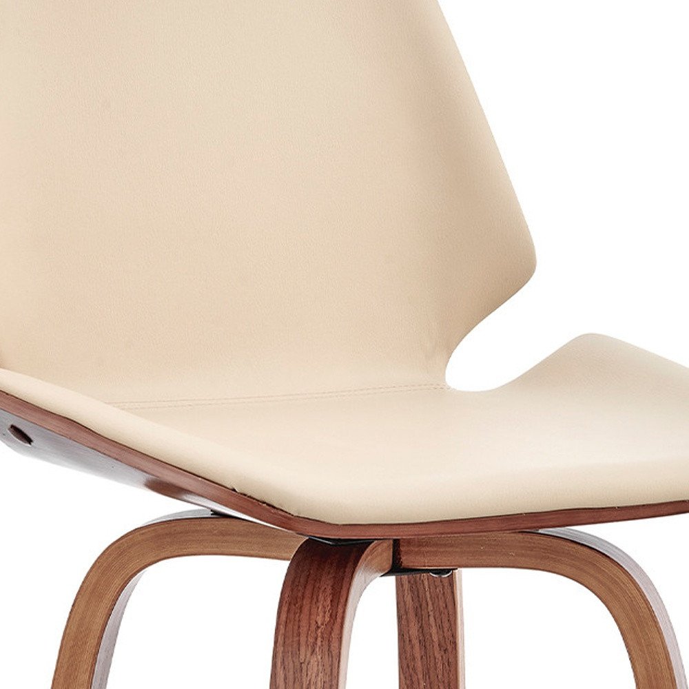 26" Cream And Brown Fabric And Wood Counter Height Swivel Bar Chair HomeRoots