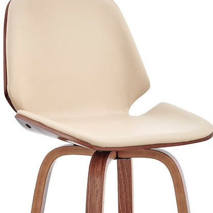 26" Cream And Brown Fabric And Wood Counter Height Swivel Bar Chair HomeRoots