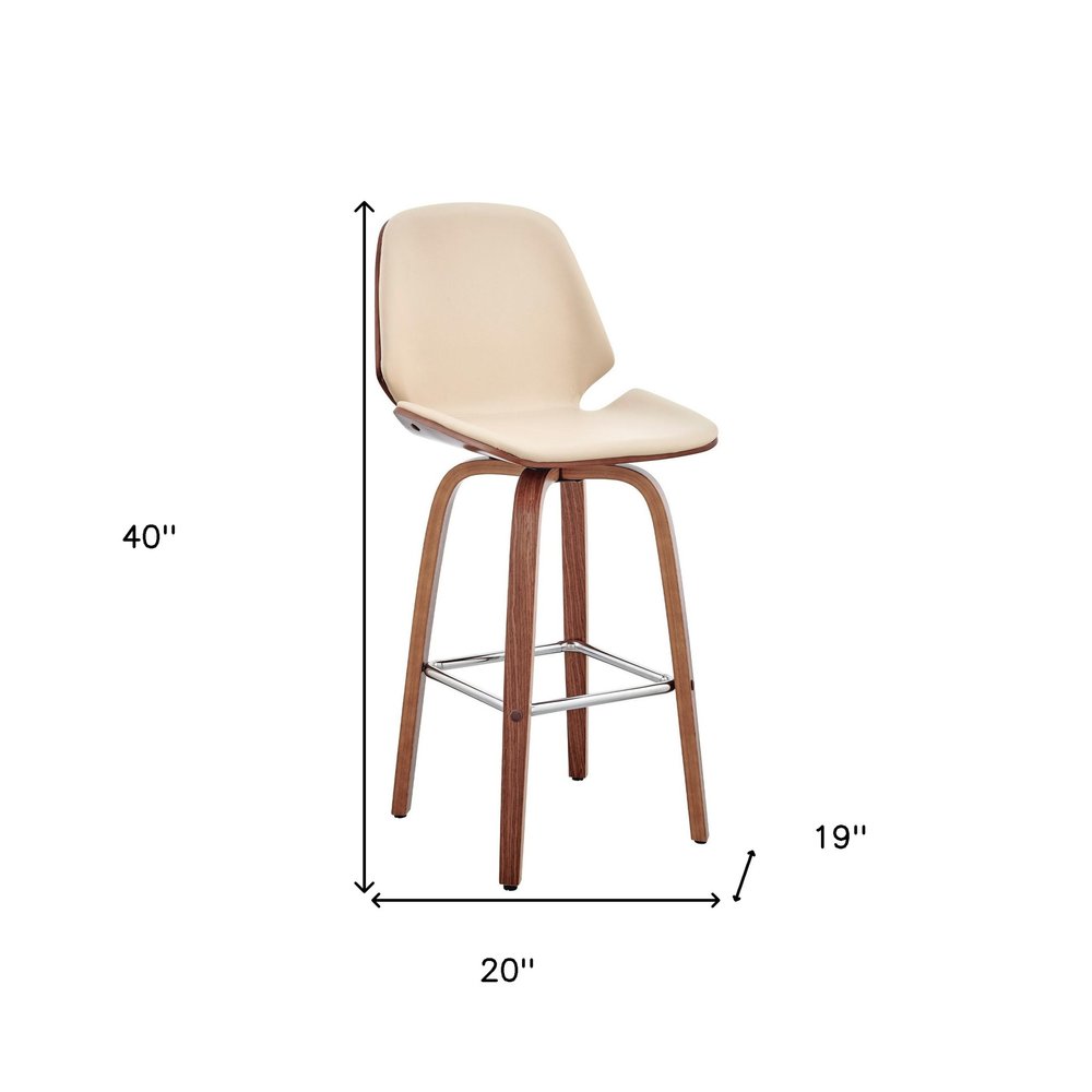 26" Cream And Brown Fabric And Wood Counter Height Swivel Bar Chair HomeRoots