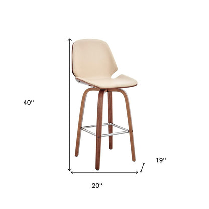 26" Cream And Brown Fabric And Wood Counter Height Swivel Bar Chair HomeRoots