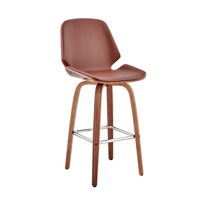 26" Brown Fabric And Wood Counter Height Swivel Bar Chair HomeRoots
