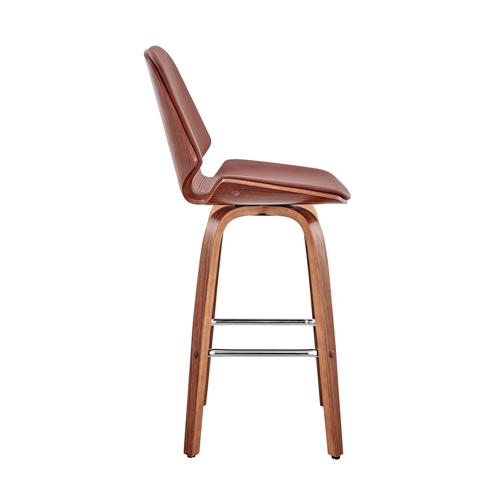 26" Brown Fabric And Wood Counter Height Swivel Bar Chair HomeRoots