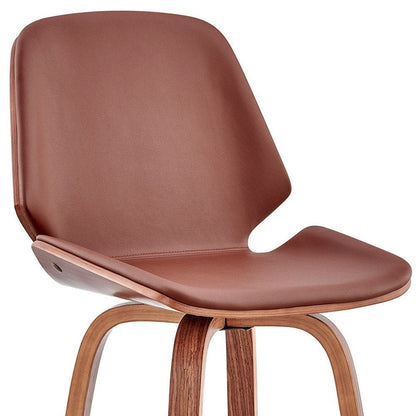 26" Brown Fabric And Wood Counter Height Swivel Bar Chair HomeRoots