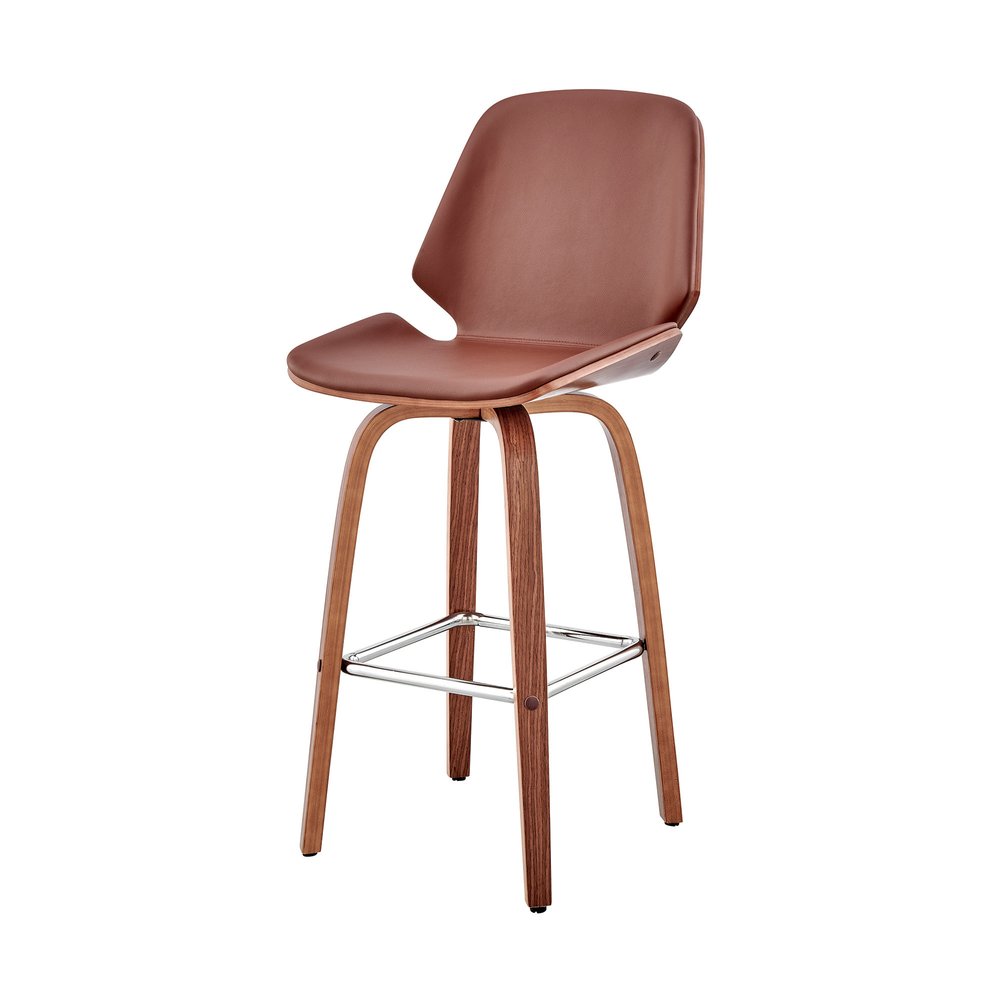 26" Brown Fabric And Wood Counter Height Swivel Bar Chair HomeRoots