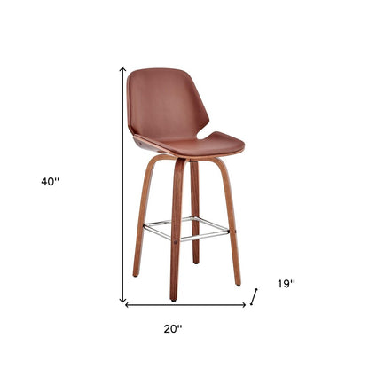26" Brown Fabric And Wood Counter Height Swivel Bar Chair HomeRoots