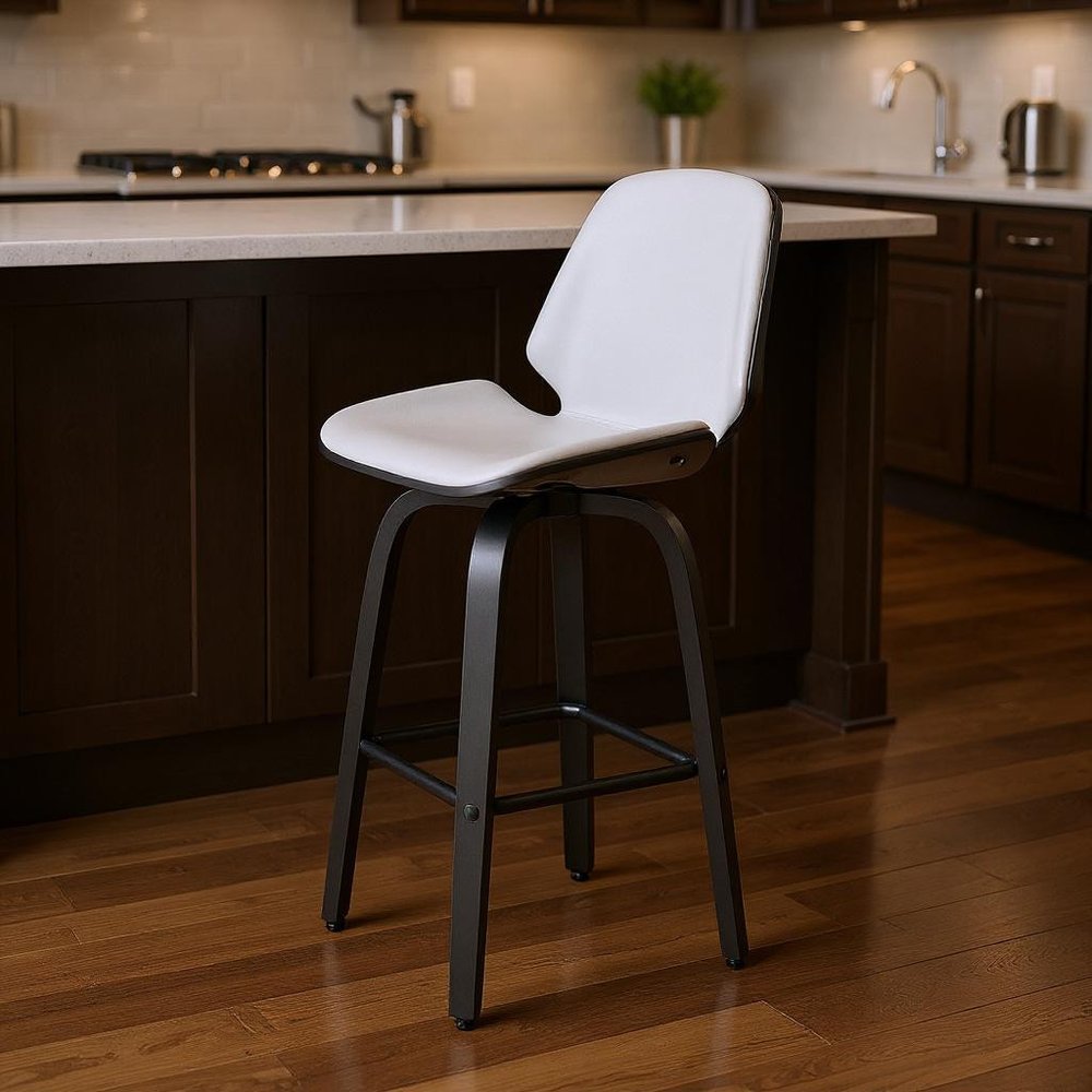 26" Gray And Black Fabric And Iron Counter Height Swivel Bar Chair HomeRoots
