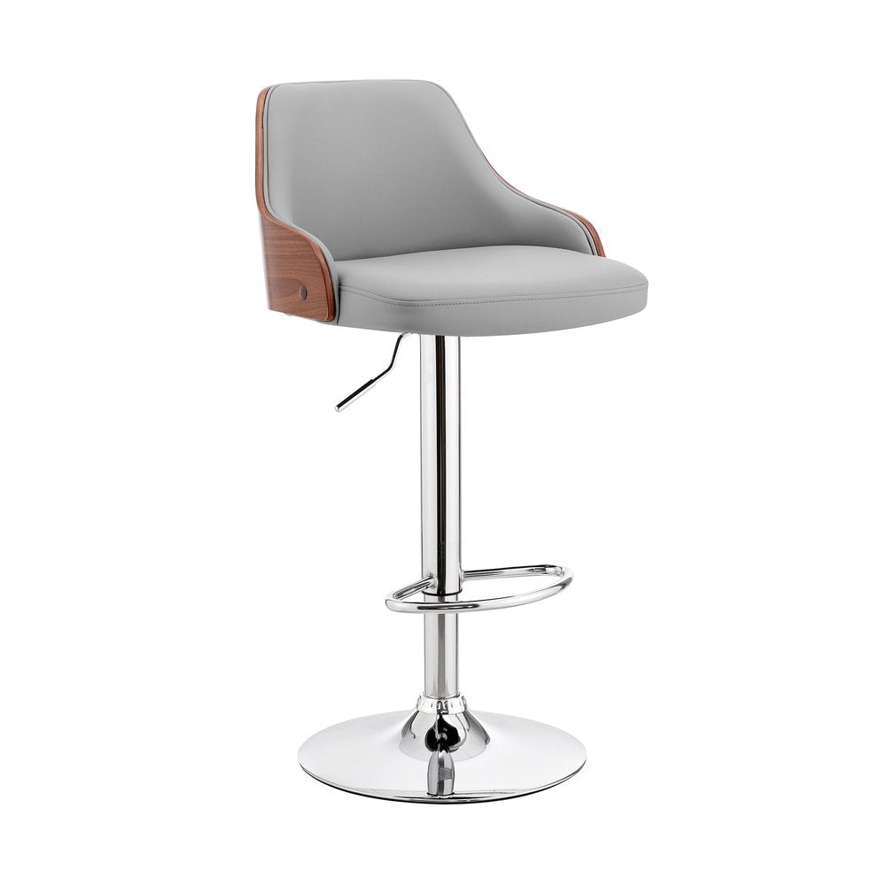 Gray And Silver Faux Leather And Iron Adjustable Height Swivel Bar Chair HomeRoots