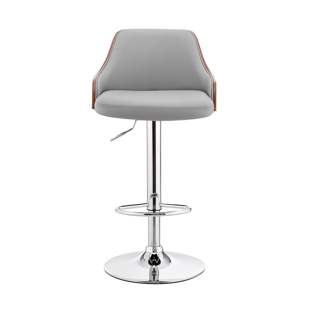 Gray And Silver Faux Leather And Iron Adjustable Height Swivel Bar Chair HomeRoots