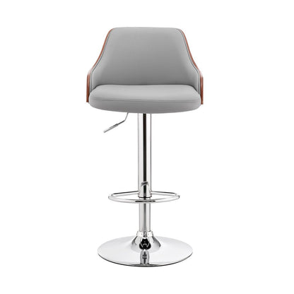 Gray And Silver Faux Leather And Iron Adjustable Height Swivel Bar Chair HomeRoots