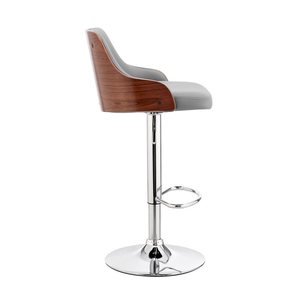 Gray And Silver Faux Leather And Iron Adjustable Height Swivel Bar Chair HomeRoots