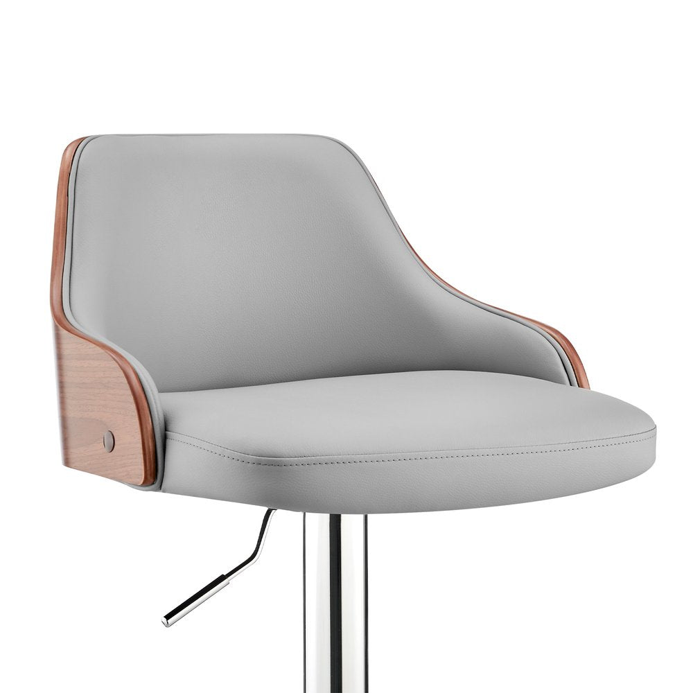Gray And Silver Faux Leather And Iron Adjustable Height Swivel Bar Chair HomeRoots