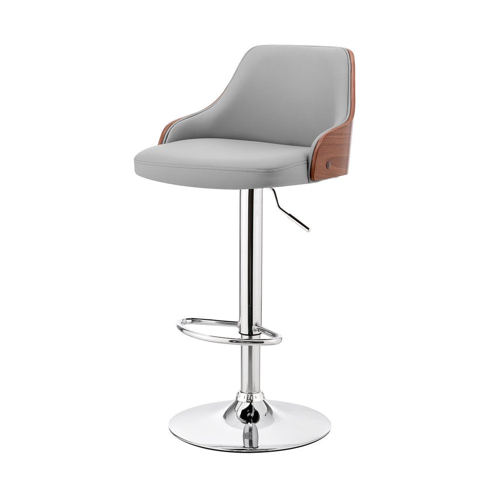 Gray And Silver Faux Leather And Iron Adjustable Height Swivel Bar Chair HomeRoots