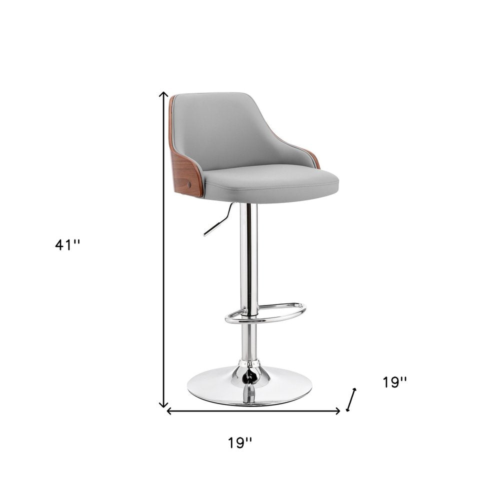 Gray And Silver Faux Leather And Iron Adjustable Height Swivel Bar Chair HomeRoots