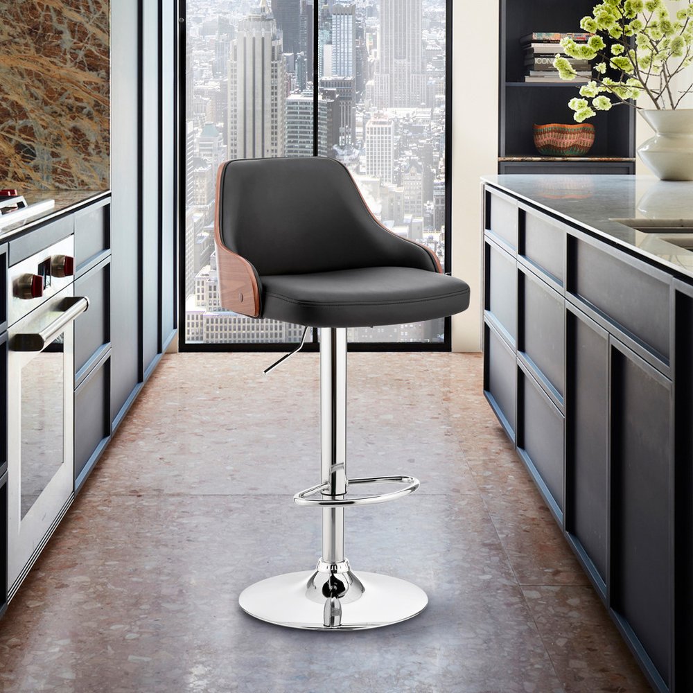 24" Black And Silver Iron Swivel Adjustable Height Bar Chair HomeRoots