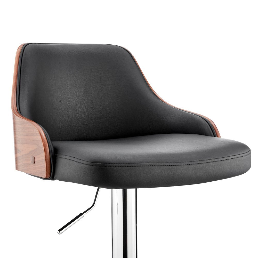 Black And Silver Fabric And Iron Adjustable Height Swivel Bar Chair HomeRoots