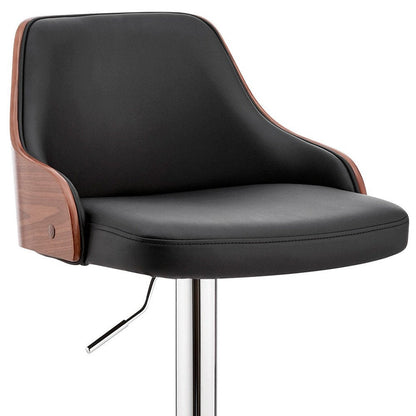 Black And Silver Fabric And Iron Adjustable Height Swivel Bar Chair HomeRoots