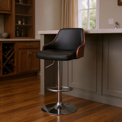 Black And Silver Fabric And Iron Adjustable Height Swivel Bar Chair HomeRoots