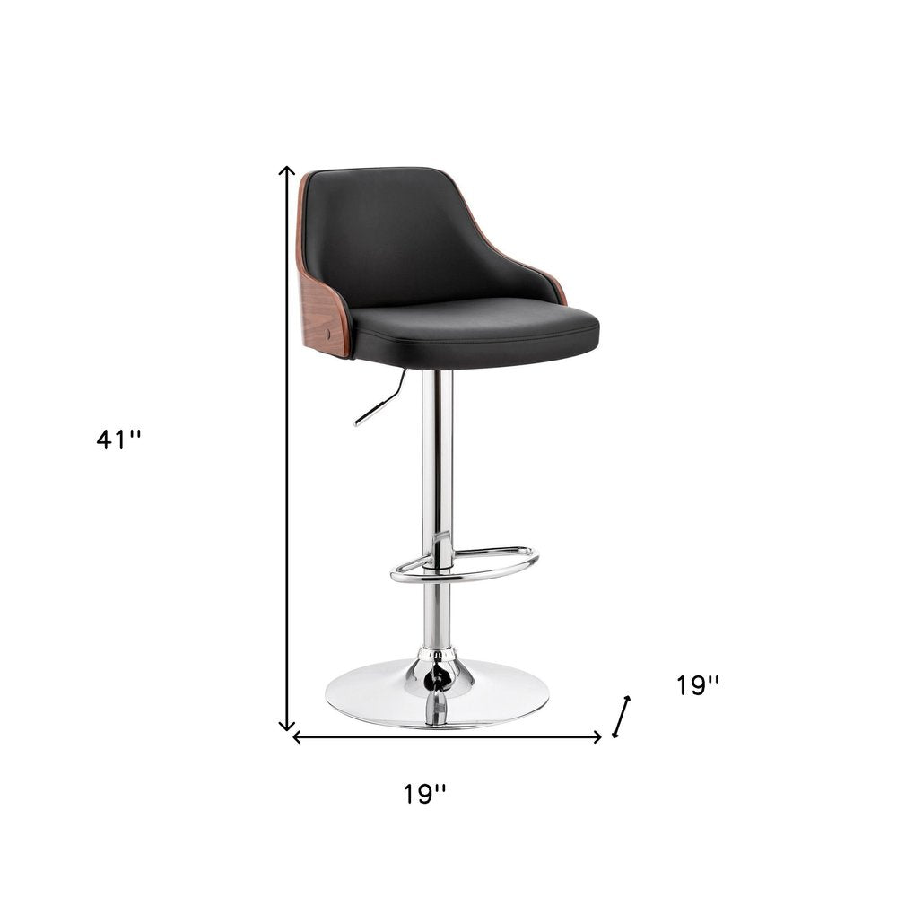 Black And Silver Fabric And Iron Adjustable Height Swivel Bar Chair HomeRoots