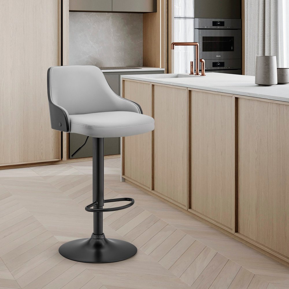 Gray And Black Fabric And Iron Adjustable Height Swivel Bar Chair HomeRoots