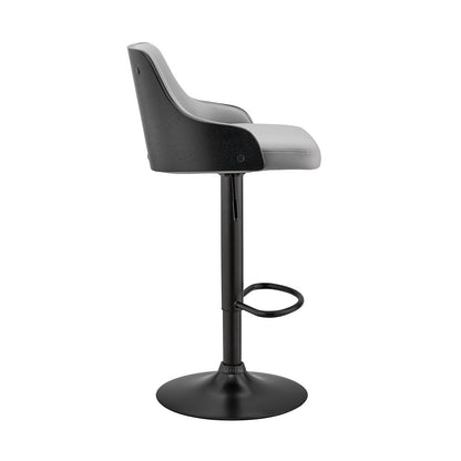 Gray And Black Fabric And Iron Adjustable Height Swivel Bar Chair HomeRoots