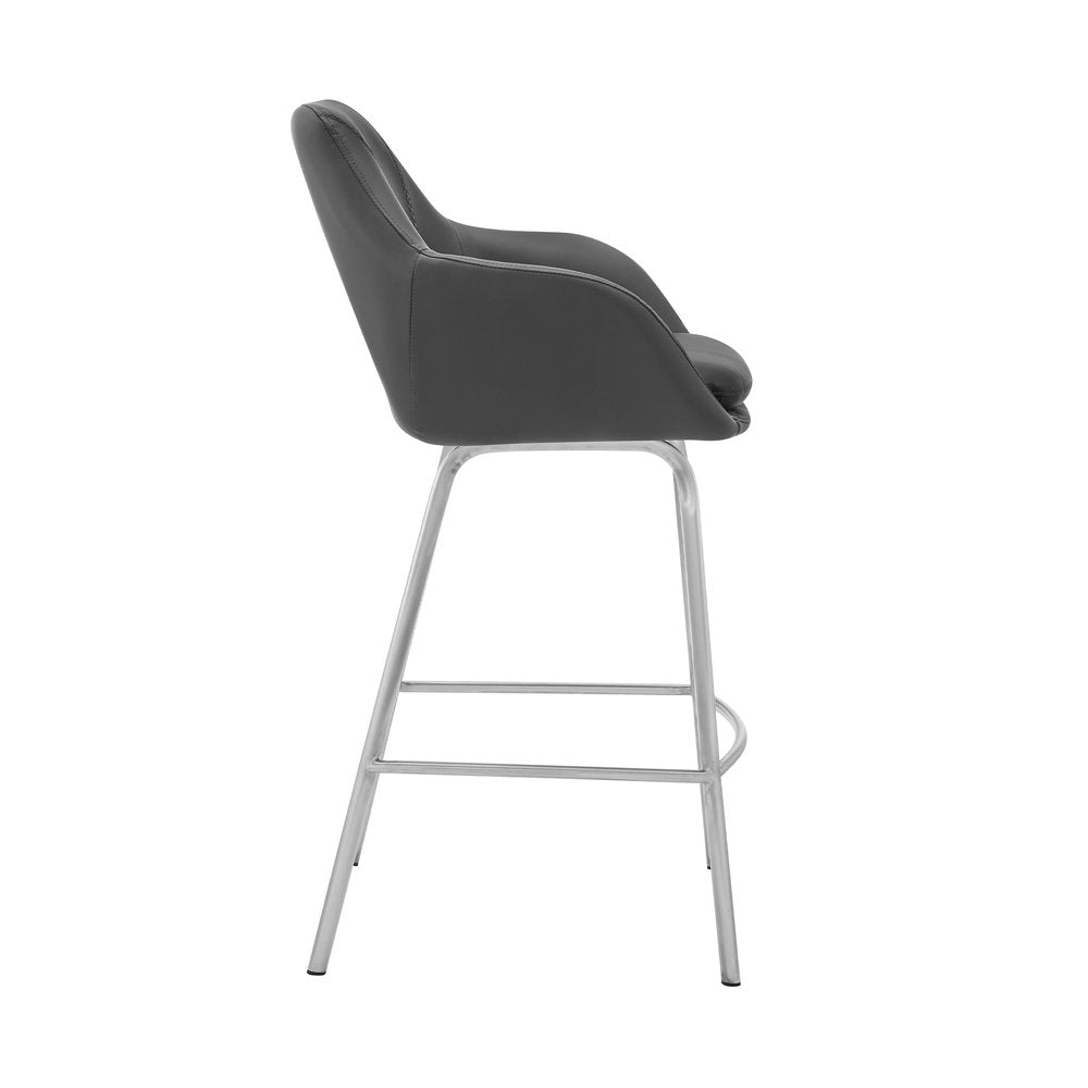 30" Gray And Silver Fabric And Iron Low Back Bar Height Swivel Bar Chair HomeRoots