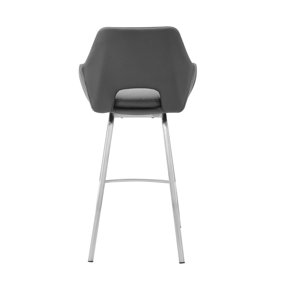 30" Gray And Silver Fabric And Iron Low Back Bar Height Swivel Bar Chair HomeRoots