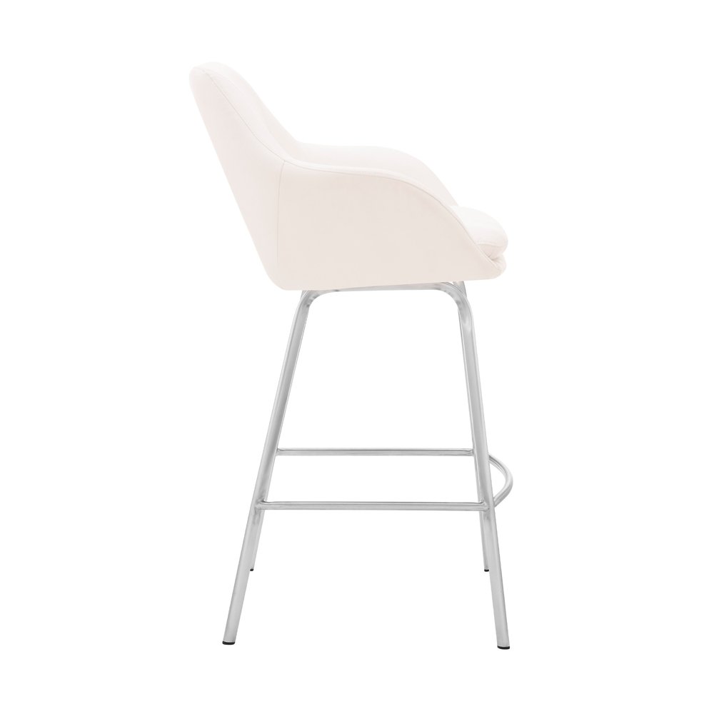 30" White And Silver Iron Swivel Low Back Bar Height Bar Chair HomeRoots