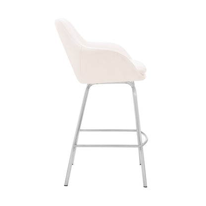 30" White And Silver Iron Swivel Low Back Bar Height Bar Chair HomeRoots