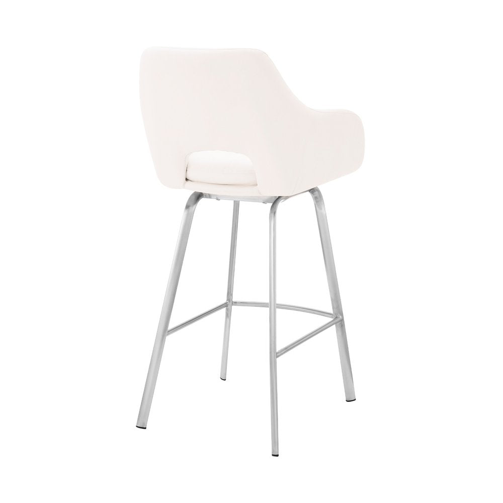 30" White And Silver Iron Swivel Low Back Bar Height Bar Chair HomeRoots