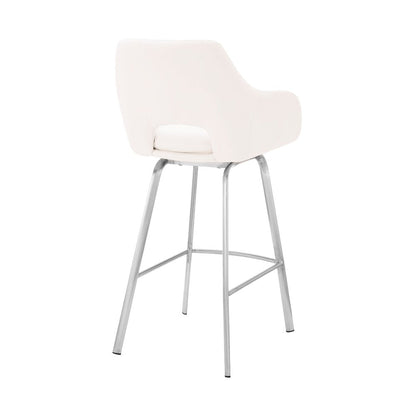 30" White And Silver Fabric And Iron Low Back Bar Height Swivel Bar Chair HomeRoots