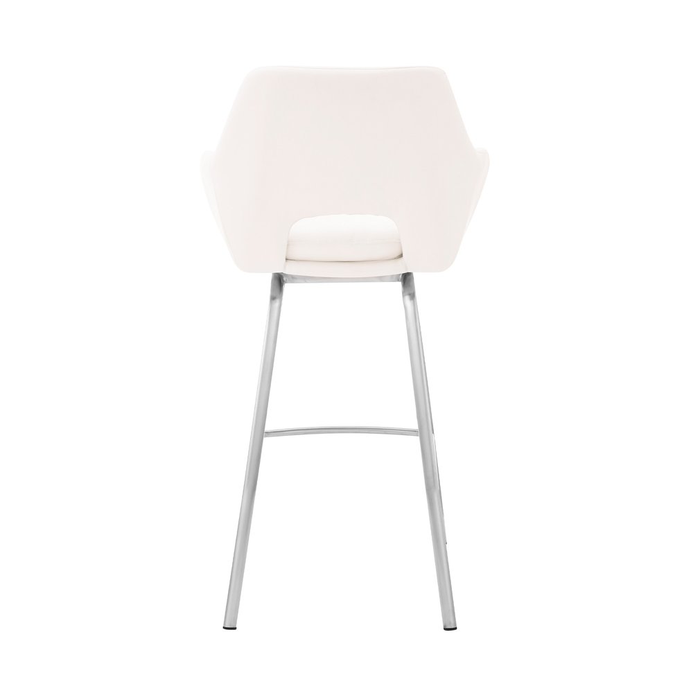 30" White And Silver Iron Swivel Low Back Bar Height Bar Chair HomeRoots