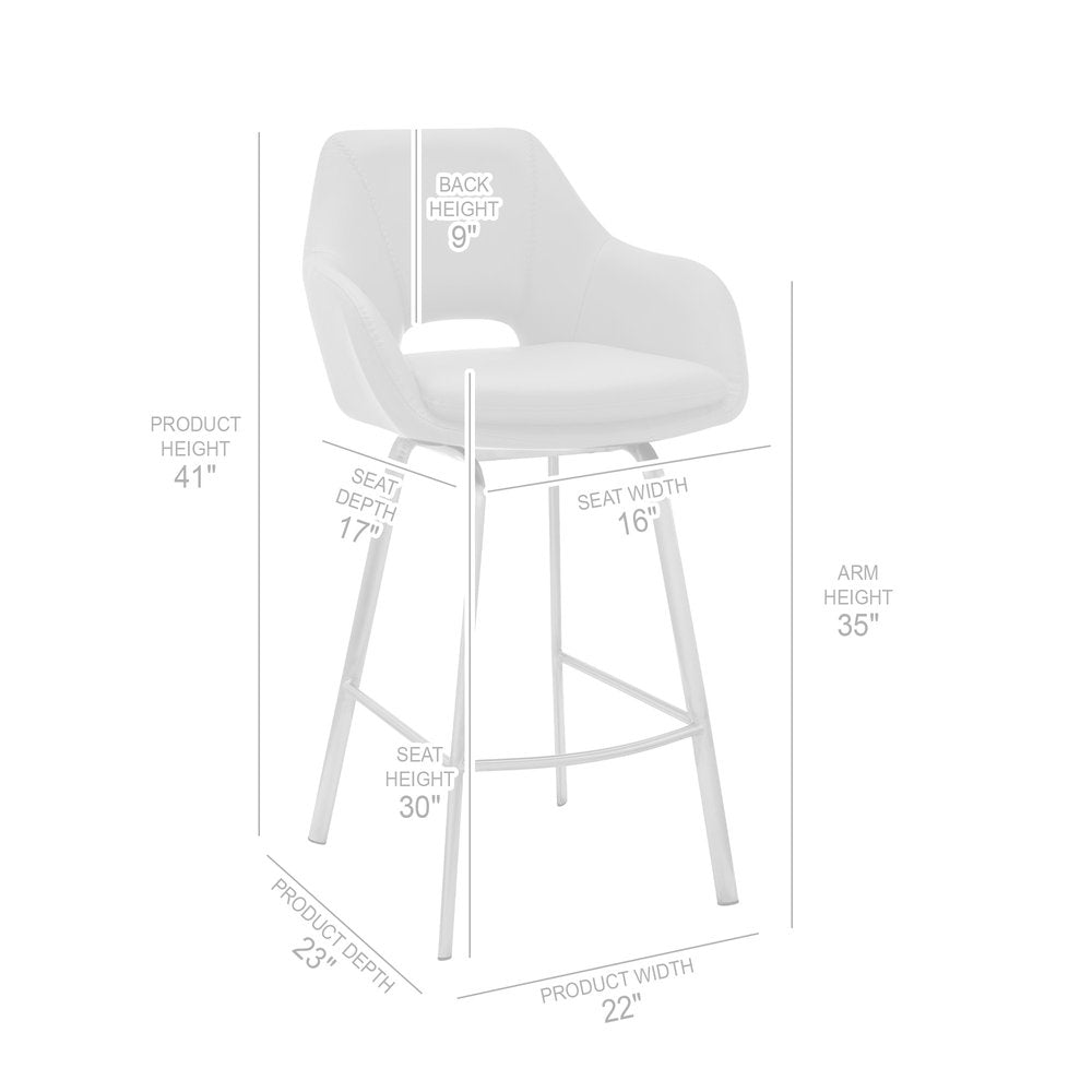 30" White And Silver Iron Swivel Low Back Bar Height Bar Chair HomeRoots
