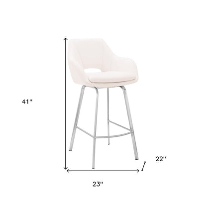 30" White And Silver Iron Swivel Low Back Bar Height Bar Chair HomeRoots