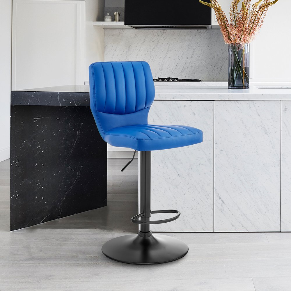 Blue And Black Fabric And Iron Adjustable Height Swivel Bar Chair HomeRoots