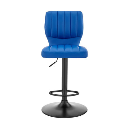 Blue And Black Fabric And Iron Adjustable Height Swivel Bar Chair HomeRoots