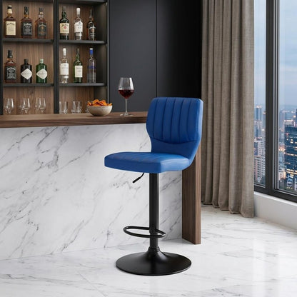 Blue And Black Fabric And Iron Adjustable Height Swivel Bar Chair HomeRoots